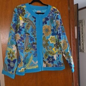 C11 - Chicos Boho Floral Teal Jacket